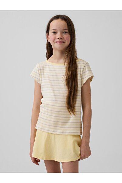 GAP Kız Çocuk Sarı Cap-Sleeve Fitted T-Shirt