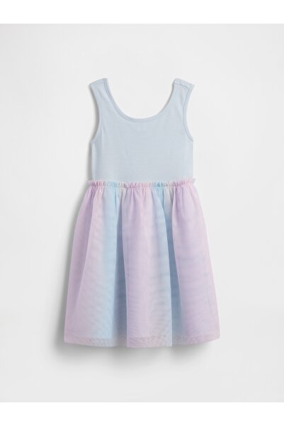 GAP Kız Bebek Mavi Tül Detaylı Rainbow Elbise