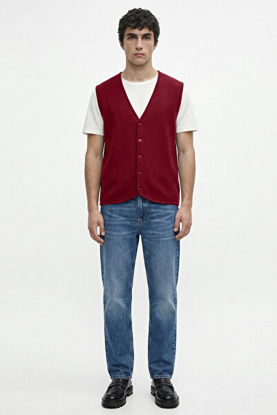 Sementa Classic V-Neck Knitwear Vest - Claret Red - Black