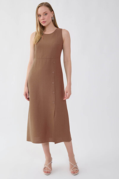 Vitrin Zero Sleeve Dress with Buttoned Skirt