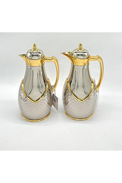 ABAREEK Ashwaq Thermos Set 1.0/1.0 Liter Nickel Gold - Distinctive Design for...