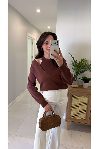 BİRCANÇİL Sorris Brown V-Neck Double Knitwear