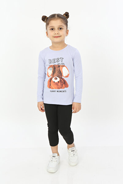Toontoy Tricou cu mânecă lungă și decolteu tip crew, imprimat, pentru fete