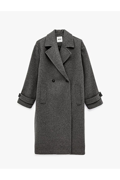 Koton Uzun Kaşe Kaban Kruvaze Uzun Kollu Düğmeli Cepli