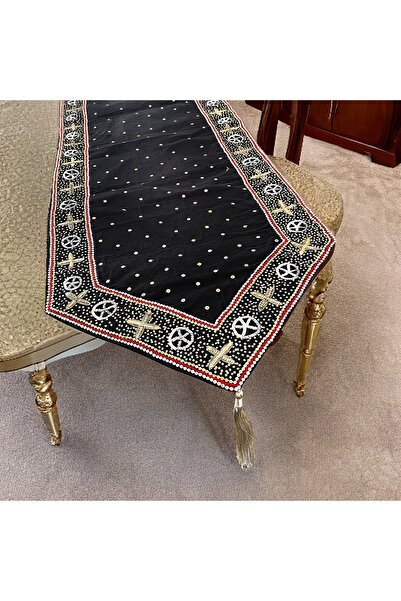 Kheyaal Black gold Luxe table Runner hand Embellished and embroidered