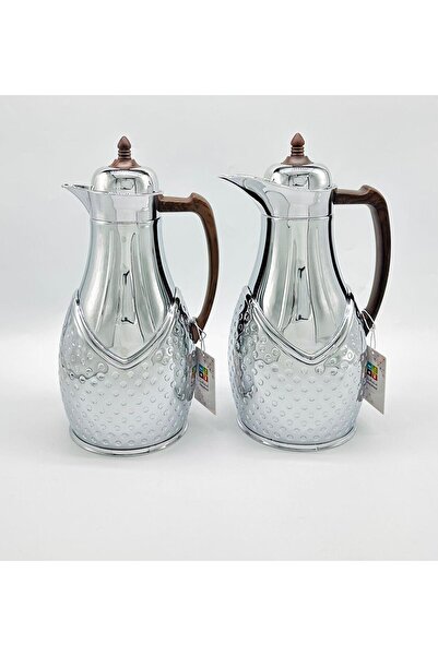 ABAREEK Ashwaq Thermos Set 1.0/1.0 Liter Nickel Silver Wooden Handle - Distin...