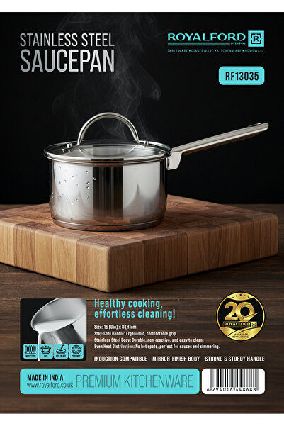 ROYALFORD قدر من الفولاذ المقاوم للصدأ مقاس 16 سم مع غطاء RF13035 ومقبض بارد ...