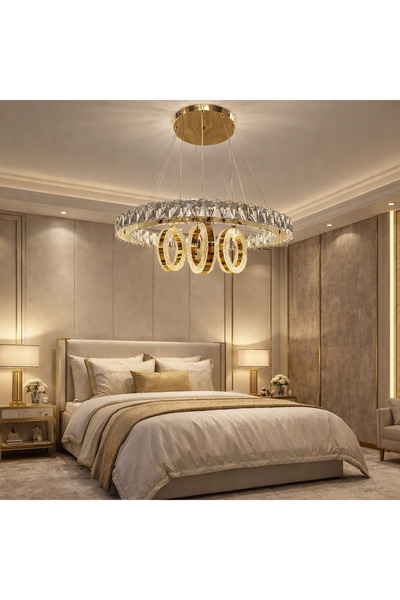 TREND 60LIK DAİRE HALKALI SARKITLI GOLD MODERN AVİZE