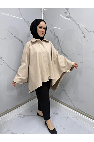 MODARTE Kadın Panço Standart Beden Krem – Günlük Kışlık Şık