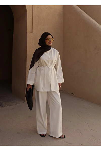 MODA AKSA 8977 MASSİMO MİNİK DÜĞME KETEN TAKIM BEYAZ