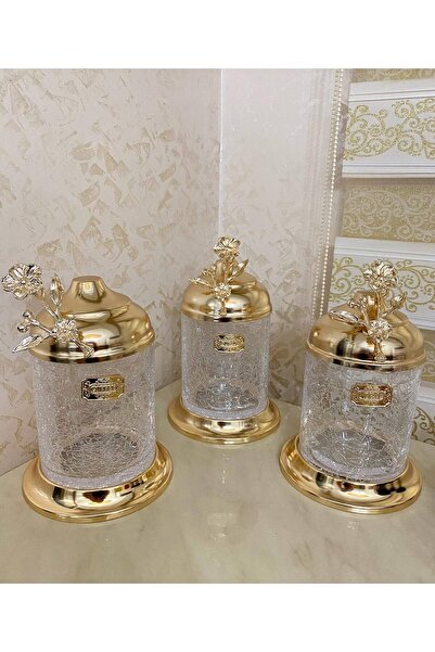 AZADE BAKIR GOLD PİRİNÇ JAPONGÜL AYAKSIZ LÜX KAVANOZ 3’LÜ SET