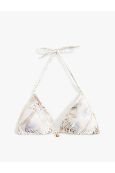 Koton X Şahika Ercümen - Τριγωνικό μπικίνι με αφηρημένο σχέδιο με λεπτομέρεια...