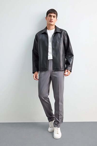 DeFacto A9943AXGR311 Pantaloni jogger gri cu talie elastică și buzunare, elas...