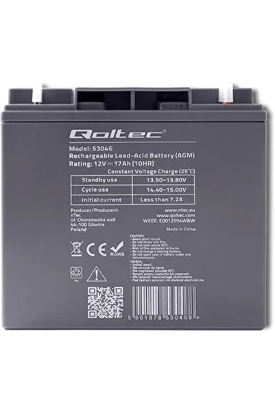 Qoltec Battery AGM 12V 17Ah max. 255A