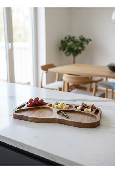 ORENDABARK Masif Kayın Ahşap 5 Bölmeli Kulplu Kahvaltılık Çerezlik Sunumluk