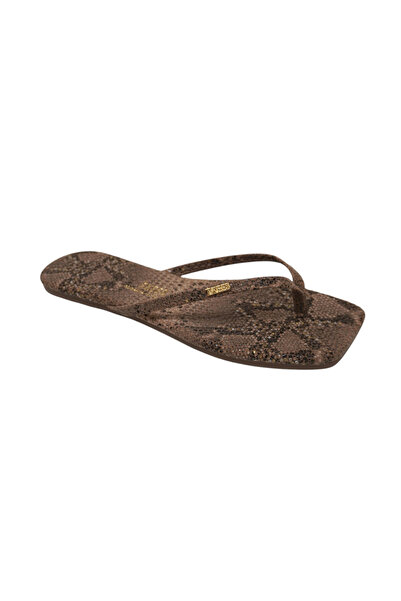 Tkees Women's Square Toe Brown Snake Patterned Stylish Daily Slippers