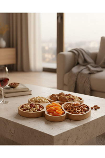 ORENDABARK Masif Ahşap Bölmeli Sunum Tabağı Doğal Ahşap Kahvaltılık Çerez Mez...