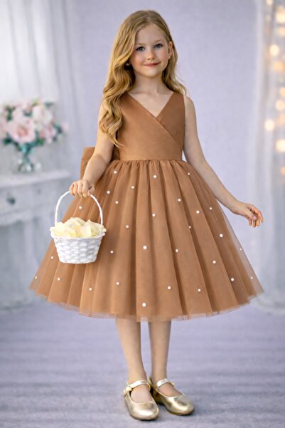 SUNEH Κοριτσίστικο φόρεμα με μαργαριταρένια λεπτομέρεια, γιακά με μπάλωμα, μί...