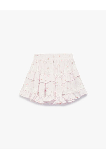Koton Beli Lastikli Dantel Detaylı Kat Kat Fırfırlı Viskon Çiçekli Etek