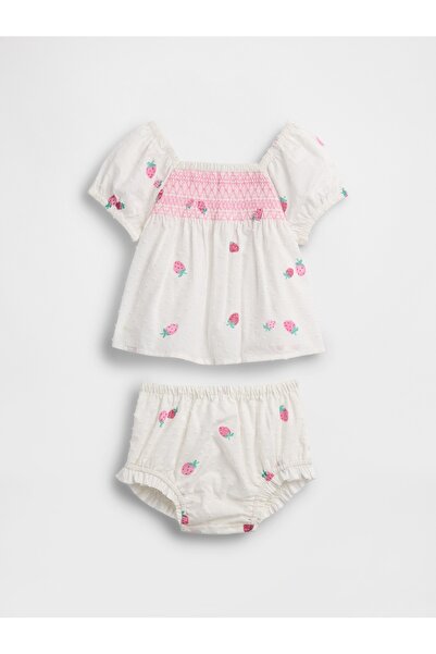 GAP Bebek Beyaz Smocked Strawberry Outfit Set