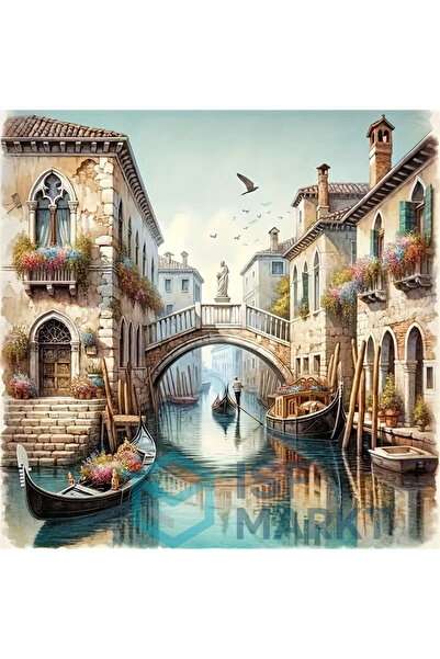 ISF MARKT Elmas Boyama Seti - Venedik Kanalı Tam Yuvarlak Taşlı DIY 30x30 cm
