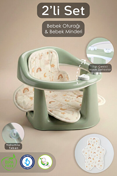 Meleni Baby 2'li Bebek Banyo Oturağı Minder Seti - Vakumlu Bebek Mama Oturağı...