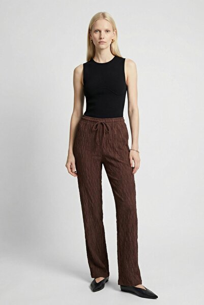 Rays 7946 Talie cu detaliu cu șnur talie înaltă Pantaloni Maro