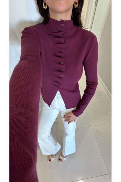 BİRCANÇİL Cessil Plum Self-Tie Cardigan