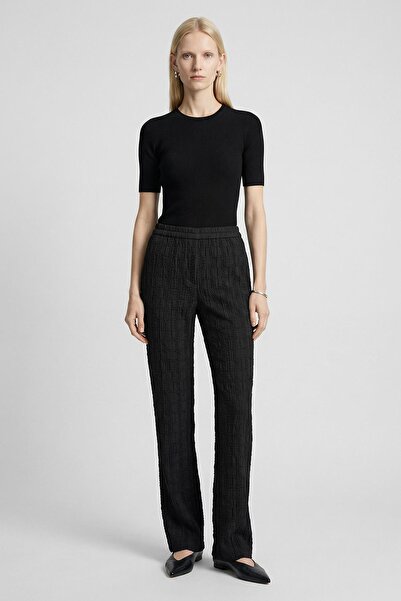 Rays Pantaloni negri Bel cu detaliu cu șnur talie înaltă 7946