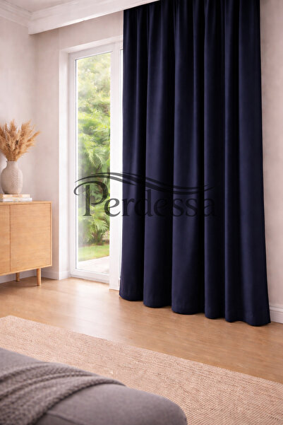 Perdessa Lüx Lacivert Blackout Saten Karartma Perde Pilesiz Kornişli Kullanım...