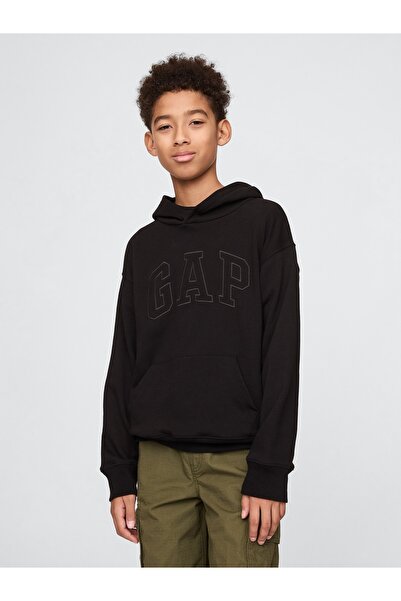 GAP Erkek Çocuk Siyah Logo Relaxed Havlu Kumaş Sweatshirt