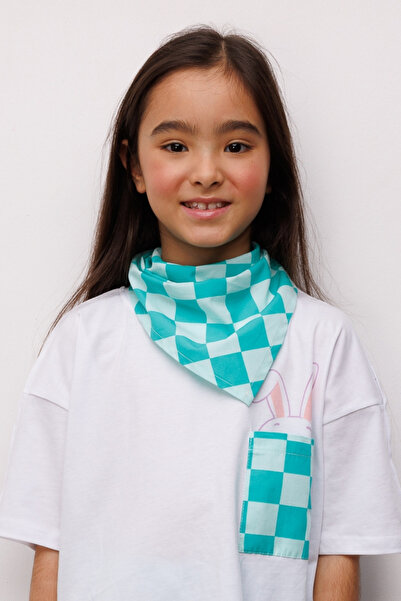 Le Mabelle وشاح مثلث للأطفال بنقشة داما بالنعناع