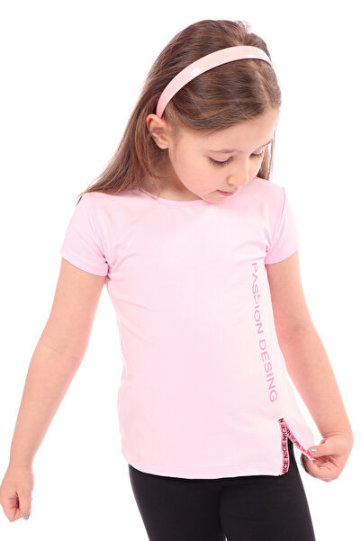 Toontoy Baby Girl Printed Crew Neck Short Sleeve T-Shirt - Slit Design