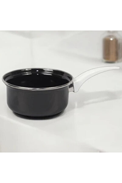 abnturk 16cm Çapı, 7 Cm Derinlik, Beyaz Kulplu Siyah Emaye Sütlük Sosluk