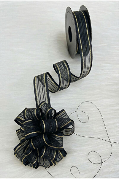 ZEYMERADE Pull-Out Chiffon Ribbon Black Gold Glitter 2.5cm 20Mt, Bride, Bundl...
