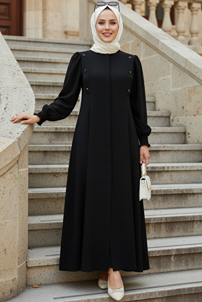 N.S NEVA STYLE Zippered Black Hijab Abaya 85106S