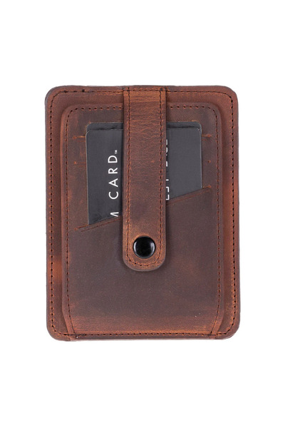 Lev Leather Genuine Leather Slim Card Holder – Slim Business Card Holder with Snap Closure and Money Compartment, Minimalist Design