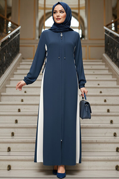 N.S NEVA STYLE Zippered Navy Blue Hijab Robe 45308L