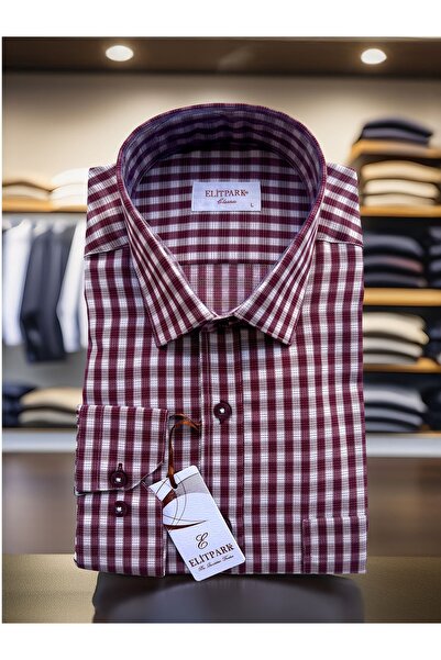 elitpark Bordo Ekose Pamuklu Erkek Gömlek