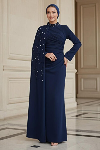 N.S NEVA STYLE Rochie de seară cu mantie, albastru marin, stil tesettür 54781L