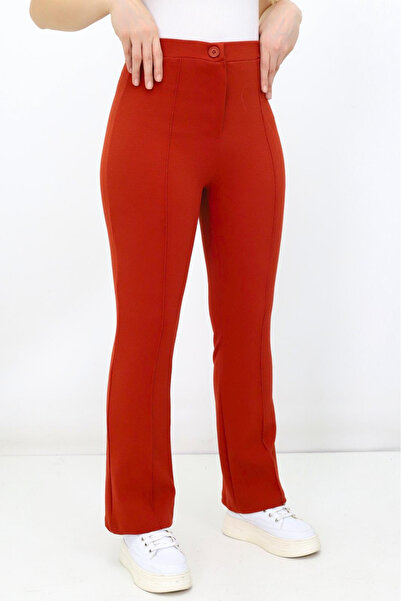 cheen Women's Cream Red High Waist Tube Leg Trendy Trousers