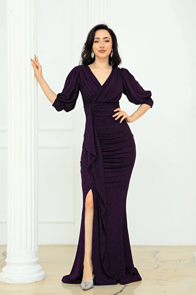 BEYBOS Rochie de seară cu detalii cu volane, model pește, din țesătură cu scl...