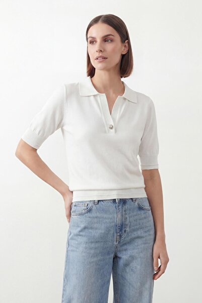 Soul Women's Buttoned Short Sleeve Blouse - 31726Blz - Ecru