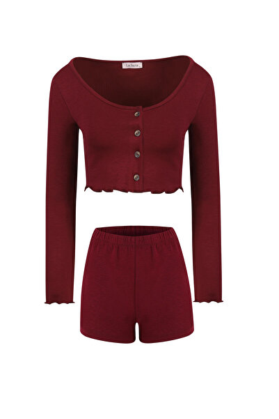 La Sarta Leya shorts cardigan burgundy set