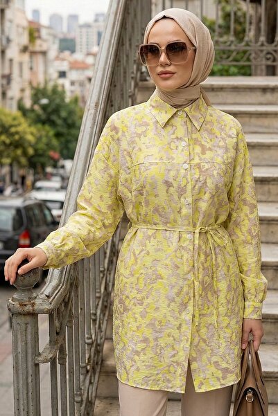N.S NEVA STYLE Patterned Yellow Hijab Tunic 26603Sr
