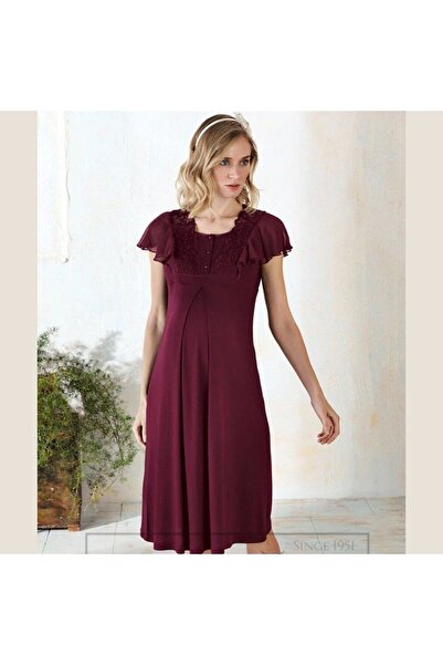 ERBAĞCI HOMEWEAR Ornella Papatya Güpürlü Maternity Nightgown with Breastfeedi...
