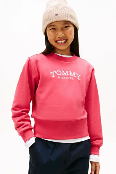 Tommy Hilfiger Kız Çocuk Geniş Bel Bantlı Nakış Logolu Sweatshirt - Koyu Pembe