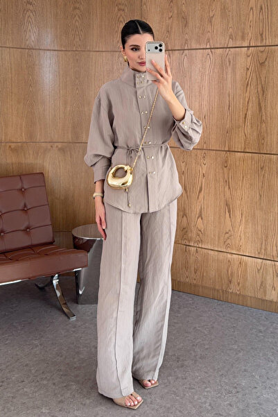 My Blog Mink Square Gold Buttoned Shirt and Trousers Set - 51298