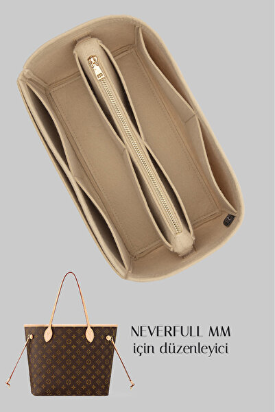 HezeS Neverfull MM Keçe Çanta İçi Organizer 2mm 4 Cepli Cırtlı Kese Dış Cepli