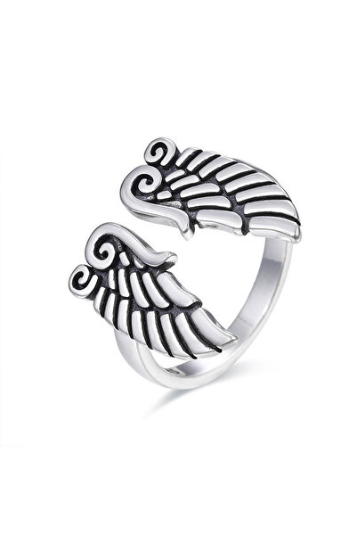 EFAYN.RO Unisex ring, retro model with wings, hope theme, adjustable, silver,...